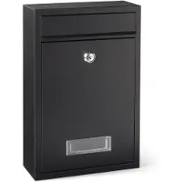 Famanu – Afsluitbare wandbrievenbus van duurzaam gegalvaniseerd staal, 32,5 cm hoog, 21,5 cm breed en 9,0 cm diep, zwart