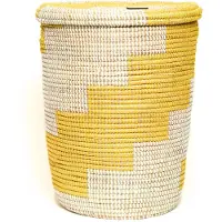 Famanu – XL wasmand met deksel, 50 liter, gevlochten Afrikaanse mand, ideaal voor het verzamelen van was of speelgoed