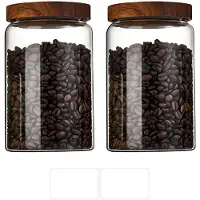 Famanu – Set van 2 glazen voorraadpotten met houten deksel, luchtdicht, ideaal voor snoep, koekjes, rijst en kruiden (850 ml, transparant