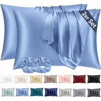 Famanu – Set van 2 satijnen kussenslopen, 40 x 60 cm, blauw, zacht voor haar en huid, met envelopsluiting