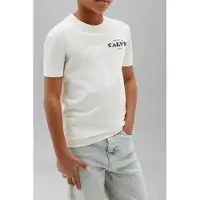 Calvin Klein T-shirt met logo - blauw Jongens Katoen Ronde hals Logo - maat 176