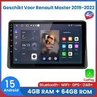 AWESAFE 8-Core 4+64GB Android 15.0 Autoradio - Geschikt Voor Renault Master 2019 t/m 2022 - Draadloze Carplay Android Auto - Touchscreen - GPS Navigatie 4G WiFi - Bluetooth Radio - 2019 2020 2021 2022