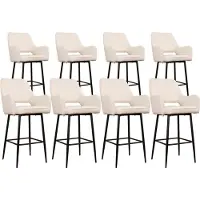 DS4U - Lenon barkruk 65 cm - Set van 8 - Ivoor - Boucle - Met armleuning