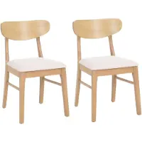 Mendler Set van 2 eetkamerstoelen -M59, keukenstoel, stof/textiel, massief hout ~ lichtkleurig frame, crème