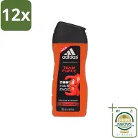 Adidas - 3-in-1 Douchegel - Team Force - Sinaasappel Extract - Stimulating - 250 ml - Voordeelverpakking - 12 stuks - Frisheid - Sinaasappel