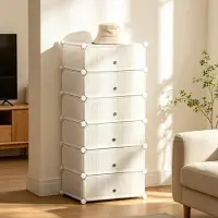STILVORA Stapelbare Opbergkast - Modulaire Schoenenkast Met 6 Vakken En Transparante Deuren - Wit Met Houtnerf - 49x36,5x108 Cm