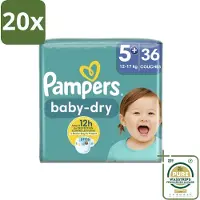 Pampers 20 x – Luiers – Baby-Dry Maat 5+ (12-17 kg) – 36 Luiers - Grootverpakking - Baby-luiers - Droge Huid - Droge Luiers - Baby Droogheid - Droge Luier