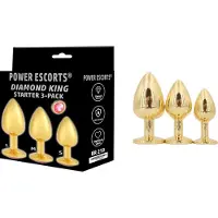 Power Escorts Diamond King BR210 – Gouden Plug Starter Set – 3-Pack – S, M & L – Goud met Roze Steen