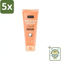 Sence 5 x - Coconut - Douchecrème - Verzorgend - 200 ml - Grootverpakking - Douchecrème - Kokosgeur - Hydraterende Douchecrème - Verzorgende Douche - Tropisch Verwenmoment