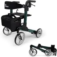 Parvum Luxo Rollator - Luxe dubbel opvouwbare rollator (6,8kg) - Incl. stokhouder, tas & rugleuning - Petrolgroen, Small