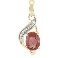 Cavill - 375 Geelgouden Hanger - Ovale Rode Apatiet 1,25 ct uit Brazilië - 9 Zirkonia's 0,055 ct - Elegante Vrouwelijke Gouden Hanger