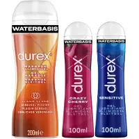 Durex - 3 Glijmiddelen - Voor Een Sensuele Aanraking - Waterbasis - Crazy Cherry 100ml- Massage Ylang Ylang 2 in 1 200ml - Sensitive 100ml