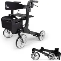 Parvum Luxo Rollator - Luxe dubbel opvouwbare rollator (6,8kg) - Incl. stokhouder, tas & rugleuning - Antraciet, Small
