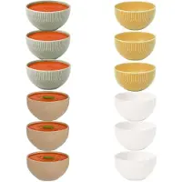 Secret De Gourmet Soepkommen Memphis - D14 cm - groen / geel / beige/ wit - 12x stuks - keramiek