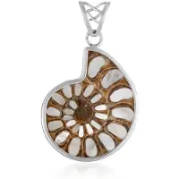 Cavill - Ammoniet Hanger 16,1 ct - 925 Sterling Zilver Rhodium - Fancy Slijpsel Madagaskar - Bezel Zetting - Parelmoer Inleg - Unisex Sieraad