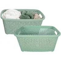 Storage solutions wasmand - 2x - 35 liter - groen - 54 x 37 x 26 cm - Kunststof - Draagmand