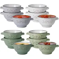 Excellent houseware Soepkommen set gres - 12x - verschillende kleuren - porselein - 500ml - met oren