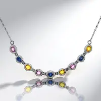 Cavill - Verstelbare 925 Sterling Zilveren Ketting - Platinabedekking - Ovale Ceylon Saffieren 1,808 ct - Luxe Blauwe, Gele, Roze Sieraad