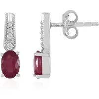 Cavill - Oorbellen 925 Zilver Platina - 1,202 ct Madagaskar Ovale Robijn & Cambodjaanse Zirkonia - Elegante Zilveren Oorbellen Dames Feestelijk