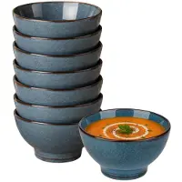 Secret De Gourmet Soepkommen Kenya - 8x - blauw - 13 x 8 cm - keramiek - kommetjes / schaaltjes - 475 ml