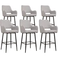 DS4U - Lenon barkruk 65 cm - Set van 6 - Grijs - Boucle - Met armleuning
