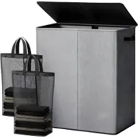 Tyr Wasmand - 145L - Wasmanden - Wasmand 2 Vakken - Grijs - 57cm x 38cm x 67cm