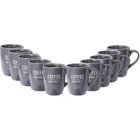 Excellent houseware Siaki koffie kopjes Barista Cafe - 10x stuks - grijs - 340 ml - mokken - keramiek - 10 cm - met koffie thema teksten