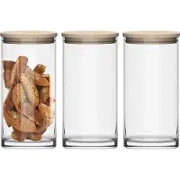 TREND FOR HOME Glazen voorraadpotten - Siliconen deksel - Houten deksel - Set van 3 - 1210ML