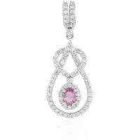 Cavill - 925 Sterling Zilver Hanger met 0.177 ct Ovale Roze Ceylon Saffier en 0.522 ct Zirkonen - Elegante Platina Afwerking