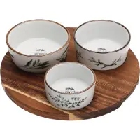 Excellent houseware serveer schaaltjes op plateau - 3x stuks - Dia 21 cm - aardewerk - kleurenmix - ovenschaaltjes - tapas - voedsel - dessert