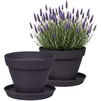 Eda Romeo Bloempot en onderschaal - 4x - D30 x H23 cm - antraciet - kunststof - binnen en buiten