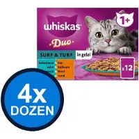Whiskas 4x - 1+ Adult Surf & Turf Selectie Duo in Gelei Multipack - Kattenvoer Natvoer - 12x85g