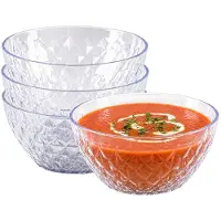 PlasticForte Schaaltjes - kristal stijl - kommetjes - 4x - kunststof - 14 x 5 cm - transparant - stapelbaar - soepkommen