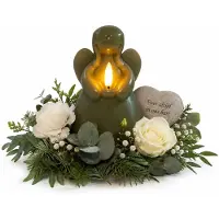 Anna's Collection LED herdenkingskaars engel - jade groen - 14 x 8 cm - met timer - op batterijen - kerstkaarsen