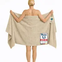 Komfortec Badhanddoek 100x200 cm van 100% Katoen, XXL Saunahanddoek, Grote Douchehanddoek, Zacht & Absorberend, Beige
