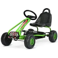 Costway Gokart met verstelbare zitting, gocart met handrem, trapauto, belastbaar tot 30 kg, pedaal skelter, pedaalvoertuig, kindervoertuig voor kinderen vanaf 3 jaar (groen)