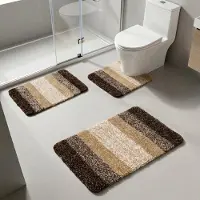 Hemo Luxe Badmat Set 3-Delig – Microvezel Badkamermatten – Antislip TPR – Super Zacht & Waterabsorberend – Machinewasbaar – Badkamer & Toiletmat Set – Bruin/Beige