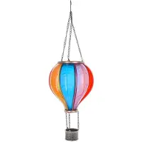 Cepewa Solar buiten luchtballon lantaarn - kleurenmix - hangend - 24 led lampjes - vlam effect - 19 x 62 cm - zonne-energie - tuinverlichting