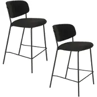 Housecraft living Jolien Barkrukken 65 cm Zwart/Zwart Bouclé - Set van 2
