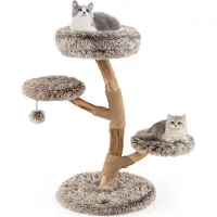 Costway 90 cm kraboom van massief hout, kattenboom met 4 pluche zitplaatsen, bal en krabpaal, katten toren, kattenmeubel, krabboom voor katten, bruin