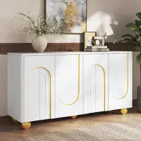 Merax dressoir met 4 deuren en gouden booglijndecor, commode met bolvormige metalen poten, woonkamerkast van MDF met verstelbare planken, wit