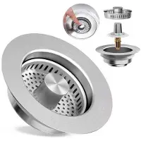 OEM 3-in-1 afvoerfilter van roestvrij staal - Overloopmandje - Spoelfilter - Geschikt voor diepten > 40 mm - Roestvrijstalen spoelbakafvoer, diameter 75-86 mm