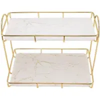 OEM Organisatietafel met 2 niveaus - Wit/Goud - Multifunctioneel - Stabiel - Antislip - Behuizing met georganiseerde compartimenten - Opbergplatform