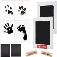 OEM Set om voetafdrukken van baby's en honden te maken, bestaande uit 2 delen, inclusief 4 kaartjes, 2 fotolijstjes, voor een eenvoudige presentatie