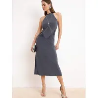Trendyol TRENDYOLMİLLA Dames Grijs Effen Midi Mouwloos Stijlvol/Avond Bodycon Jurken