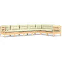 vidaXL 7-delige Loungeset met crèmekleurige kussens massief grenenhout