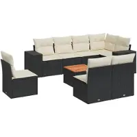 vidaXL 9-delige tuinmeubelset met kussens, zwart, polyrotan