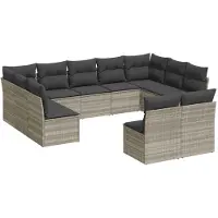 vidaXL 11-delige Loungeset met kussens poly rattan lichtgrijs