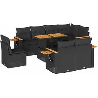 vidaXL 9-delige tuinmeubelset met kussens, zwart, polyrotan