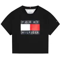 Tommy Hilfiger T-shirt - zwart Meisjes Stretchkatoen Ronde hals Logo - maat 152